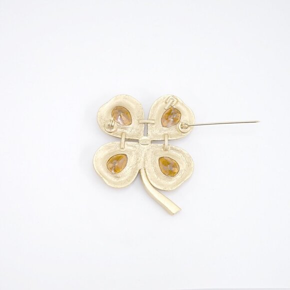 CHANEL CC Logo Crystal Rhinestone Clover Brooch Gold Tone 01C Pin Auth w/Box - Picture 2 of 7